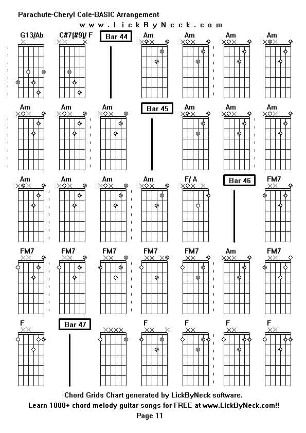 Chord Grids Chart of chord melody fingerstyle guitar song-Parachute-Cheryl Cole-BASIC Arrangement,generated by LickByNeck software.